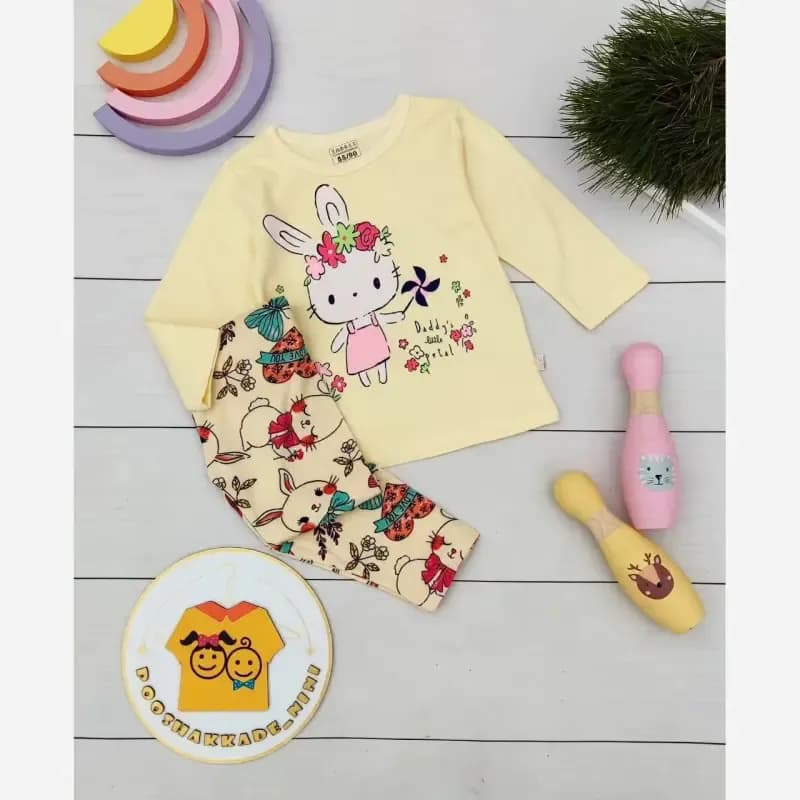 ست بلوز و شلوار بچگانه طرح خرگوشی نخ پنبه وارداتی — تصویر ۸