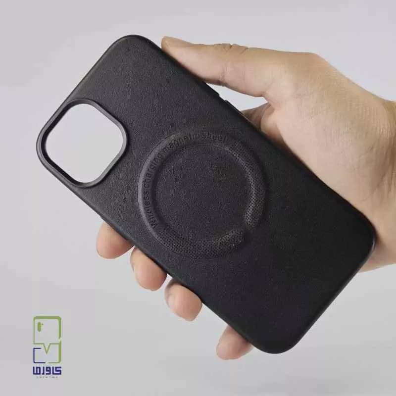 قاب آیفون 13 |چرمی مشکی مگ سیف دار Iphone 13