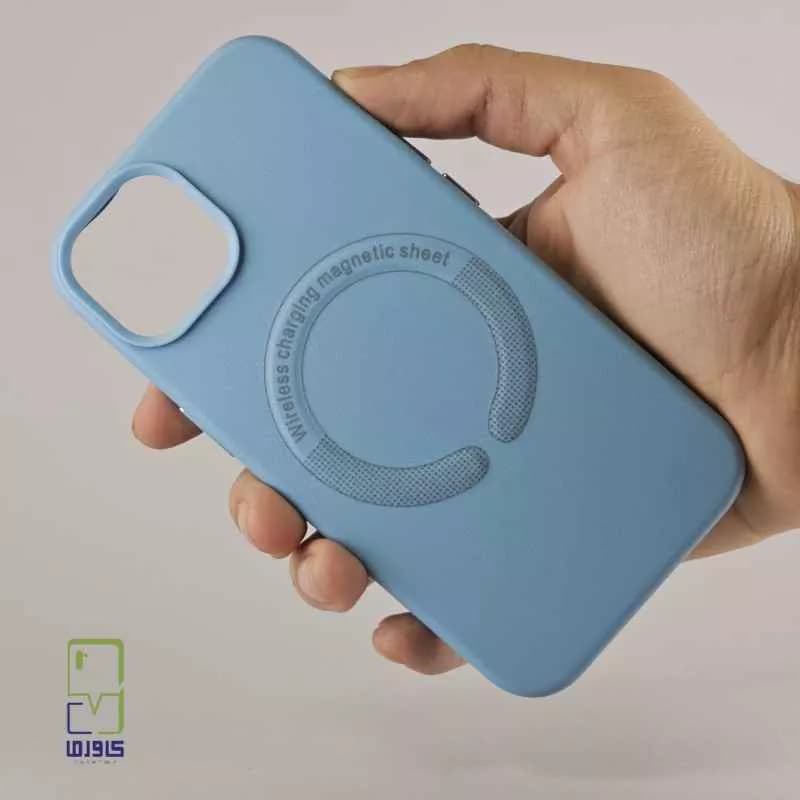 قاب آیفون 13 |چرمی آبی آسمانی مگ سیف دار Iphone 13