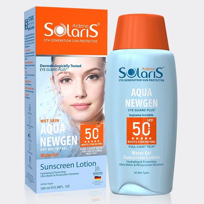 ضد آفتاب آبرسان آکوا نیوژن سولاریس Solaris Wet Skin Aqua Newgen SPF 50 Sunscreen Lotion 100ml — تصویر ۲