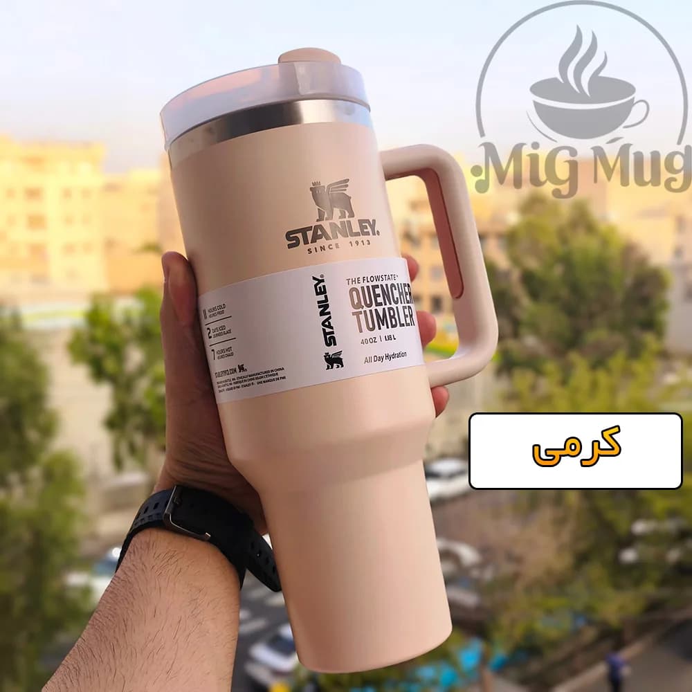 تامبلر استنلی ساده پاستیلی (لوگو حک شده) — تصویر ۵