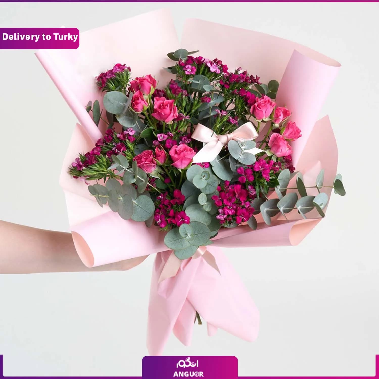 دسته گل رز مینیاتوری صورتی (ارسال گل به ترکیه)
