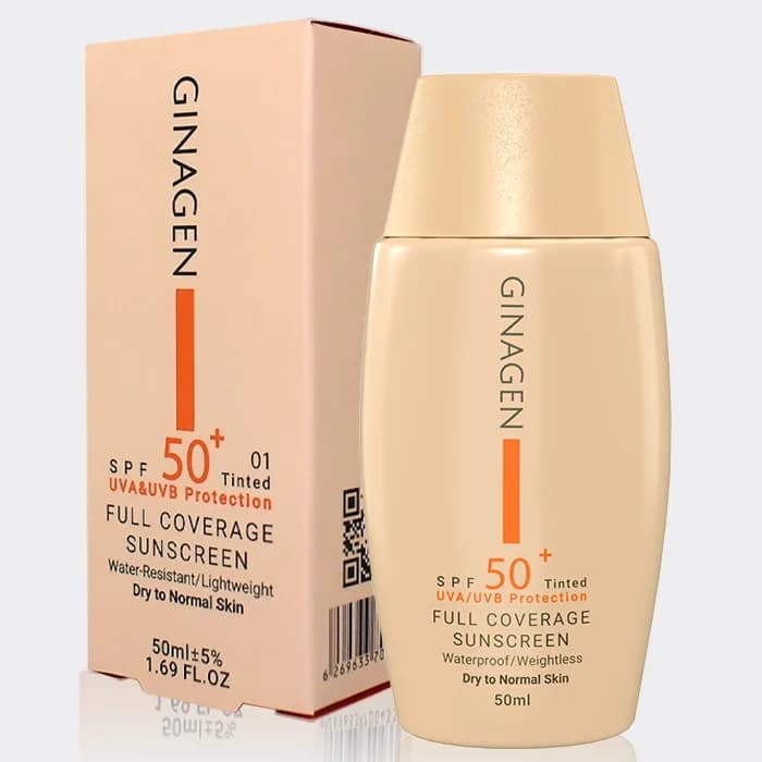 کرم ضد آفتاب رنگی پوست خشک ژیناژن Ginagen Dry To Normal SPF 50 Tinted Sunscreen 50ml — تصویر ۲
