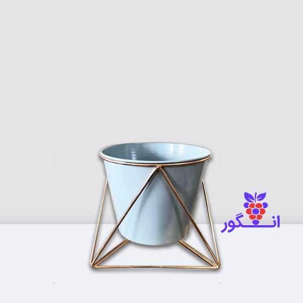 گلدان فلزی رومیزی استند دار رنگ سفید ( ارتفاع 20 سانتی)