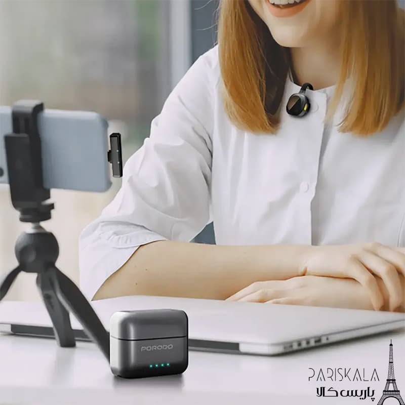 میکروفون یقه ای پرودو مدل دو کاربره PORODO Movo Lavalier Microphone PDLAMPHF76BK Type-C — تصویر ۴