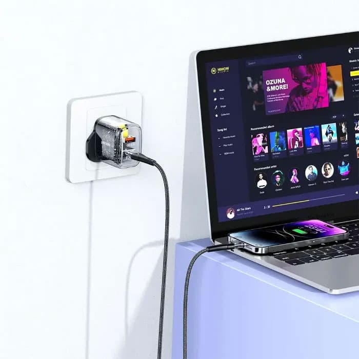 شارژر دیواری 20W پرودو مدل Dual Output Transparent با کابل تایپ C به تایپ C — تصویر ۲
