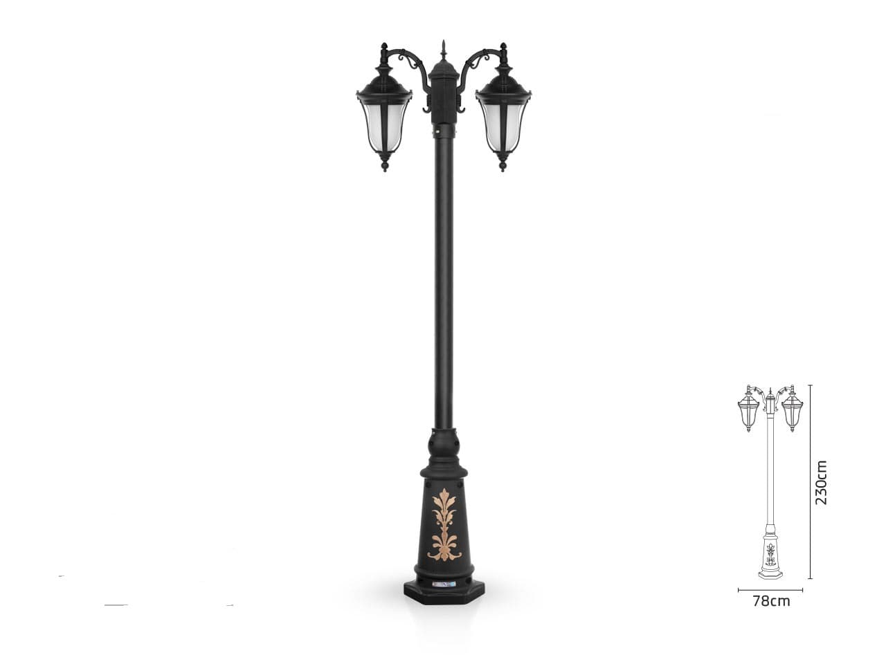 چراغ پارکی شب تاب مدل لاله + دو شاخه کلاسیک سرازیر + پایه ارغوان