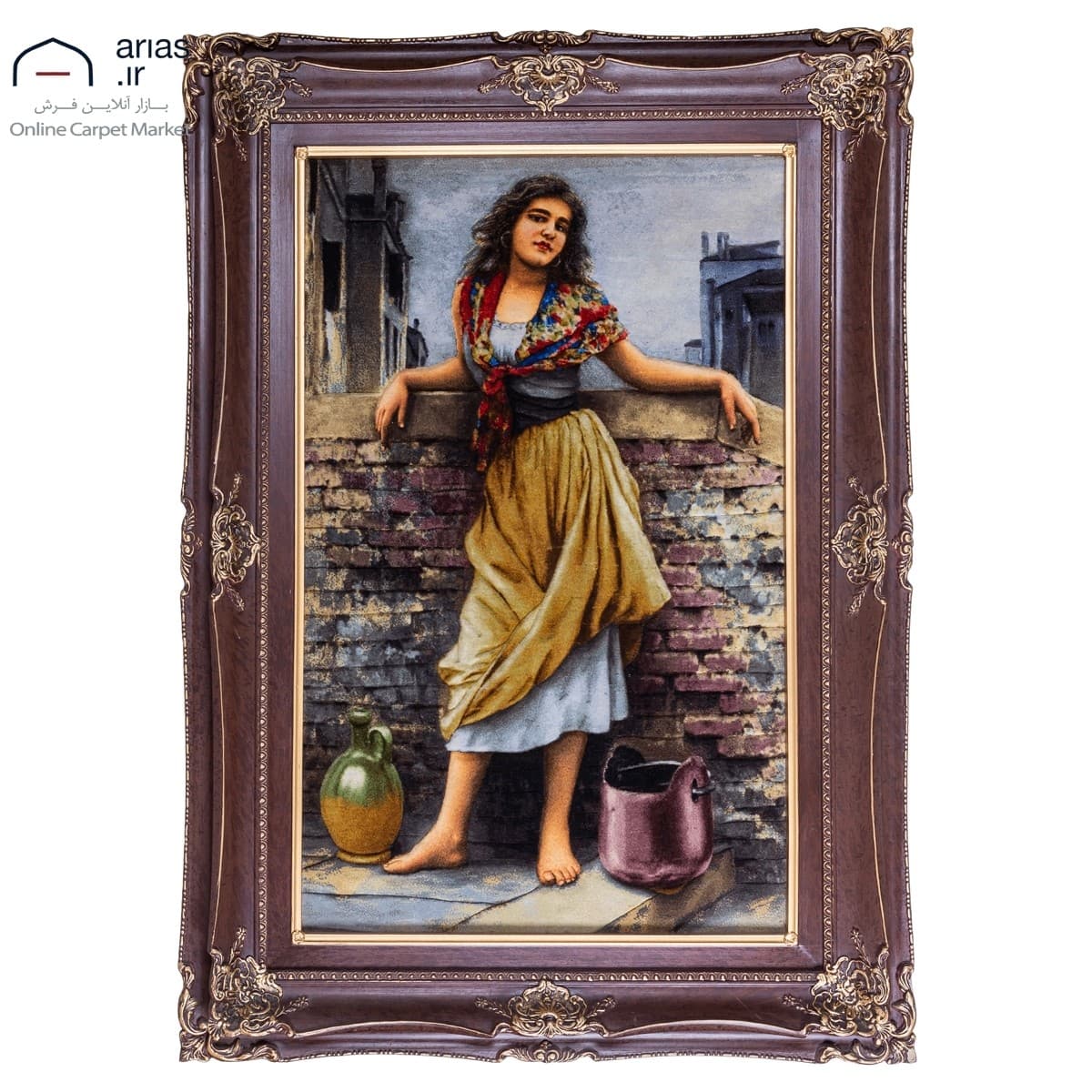 تابلو فرش دستباف عمودی چهره طرح دختر آب فروش کد T02157