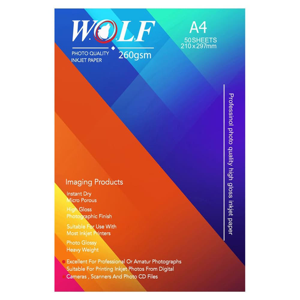 کاغذ A4 ولف براق 260 گرم 50 عددی (WOLF PAPER A4 GLOSSY 260 gr 50 SHEETS)