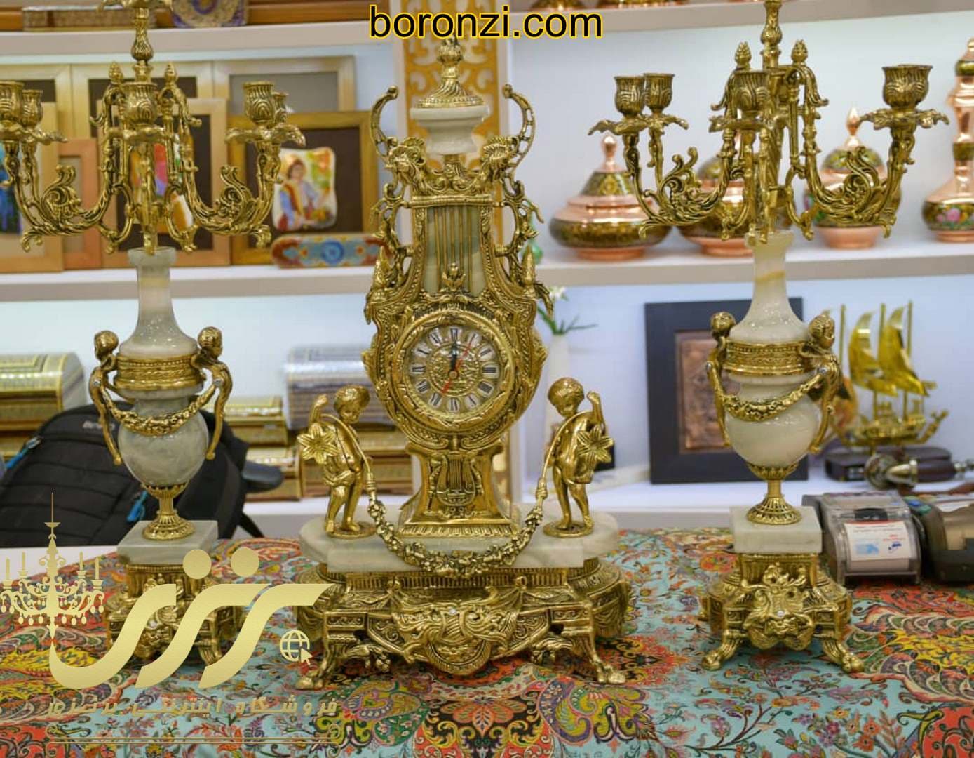 ست شمعدان ساعت پایه سنگی درجه یک
