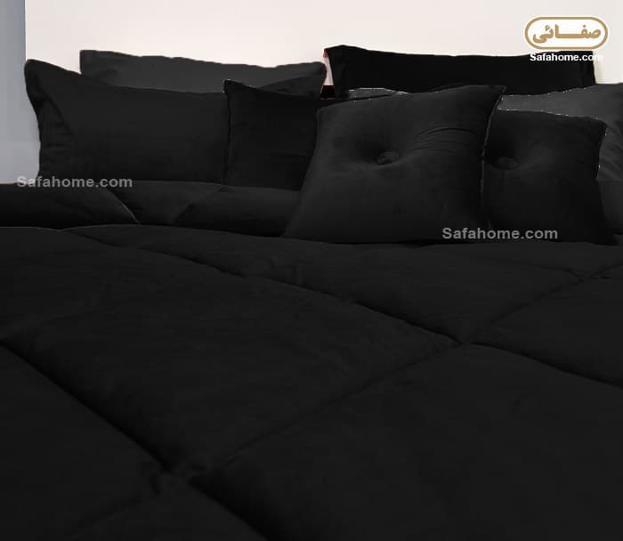 روتختی دو نفره مخمل کالیفرنیا 9 تکه طرح لوزی مشکی — تصویر ۳