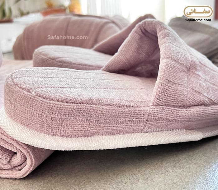 سرویس حوله عروس و داماد مدل راه راه طوسی و یاسی — تصویر ۸
