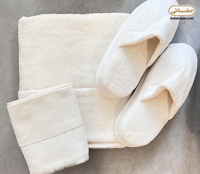 سرویس حوله عروس و داماد مدل راه راه طوسی تیره و شیری — تصویر ۶