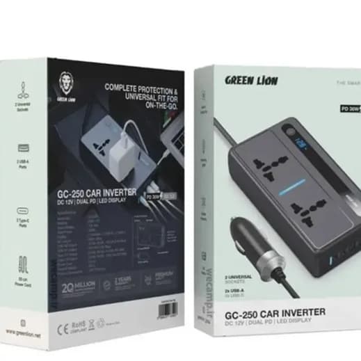 اینورتر و مبدل برق فندکی ماشین 200 وات گرین لاین مدل Green Lion GC-250 Car Inverter 200W — تصویر ۲