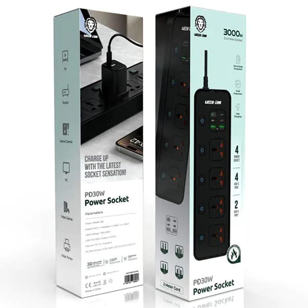 چندراهی و محافظ برق و گرین لاین توان 3000 وات مدل Green Lion PD30W Power Socket — تصویر ۲