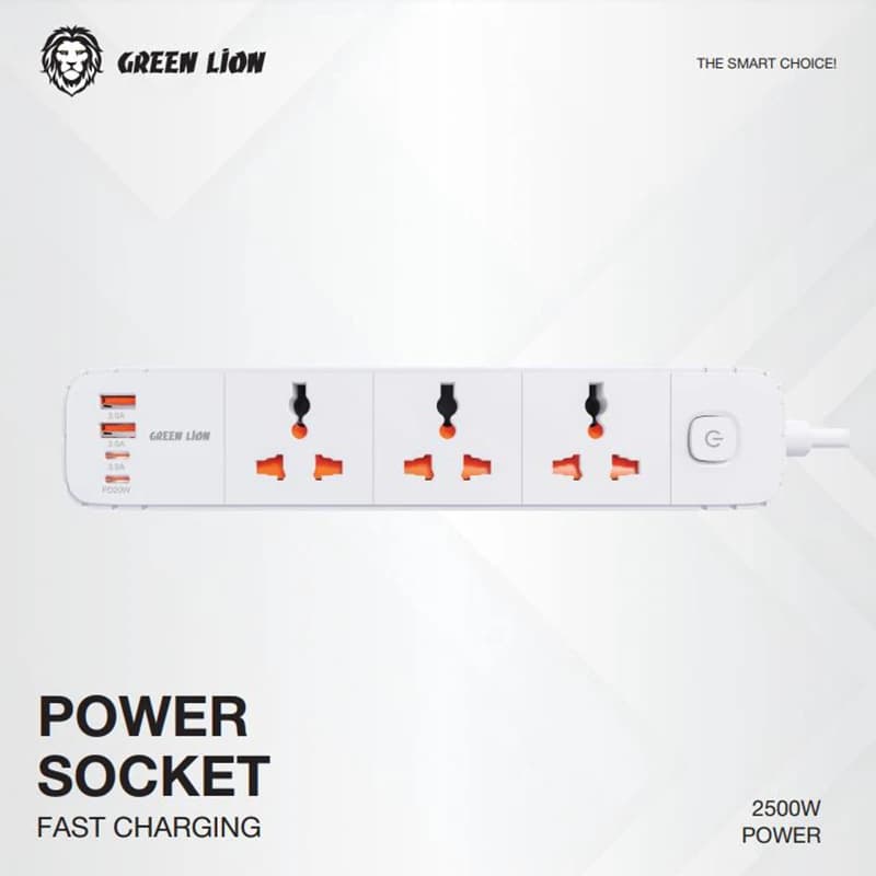 چندراهی و محافظ برق 2500 وات گرین لاین مدل Green Lion GS-300 Power Socket 2500W GNGS300PS — تصویر ۳