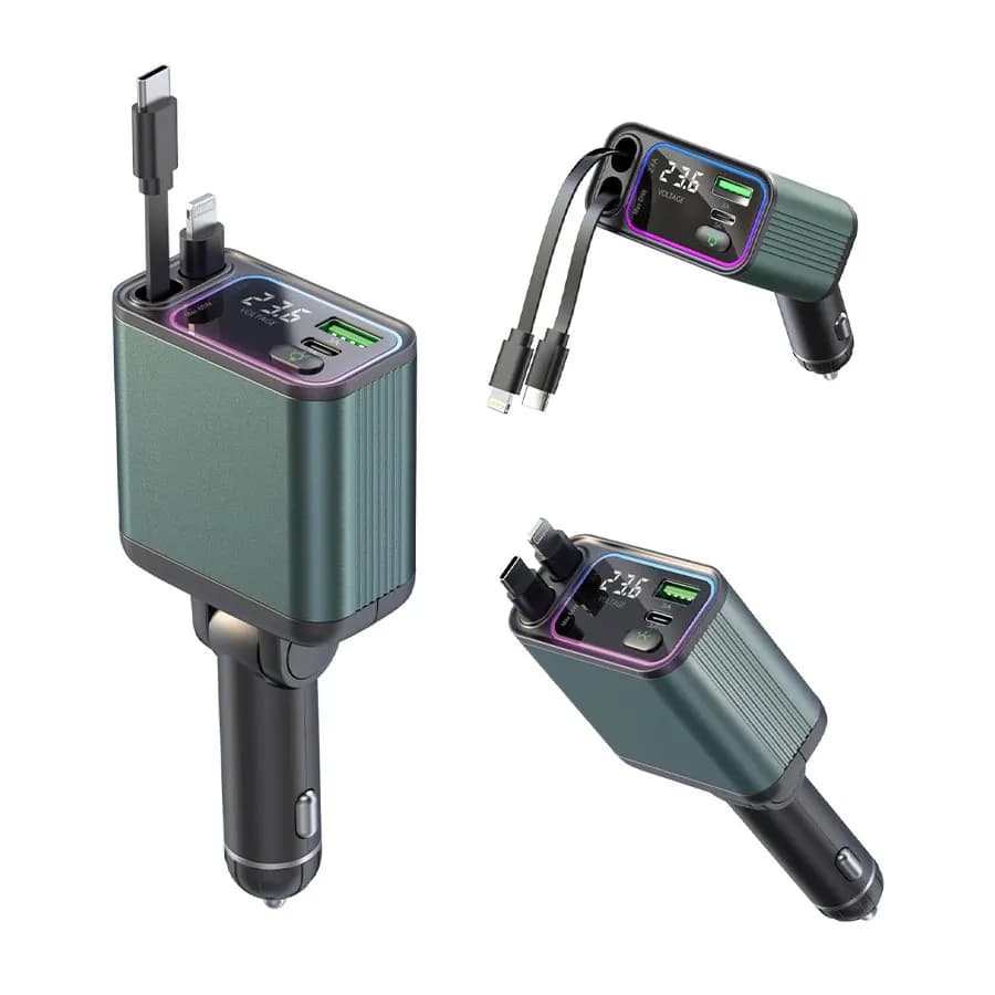 شارژر فندکی فست شارژ 90 وات گرین لاین Green Lion Retractable 90W Car Charger