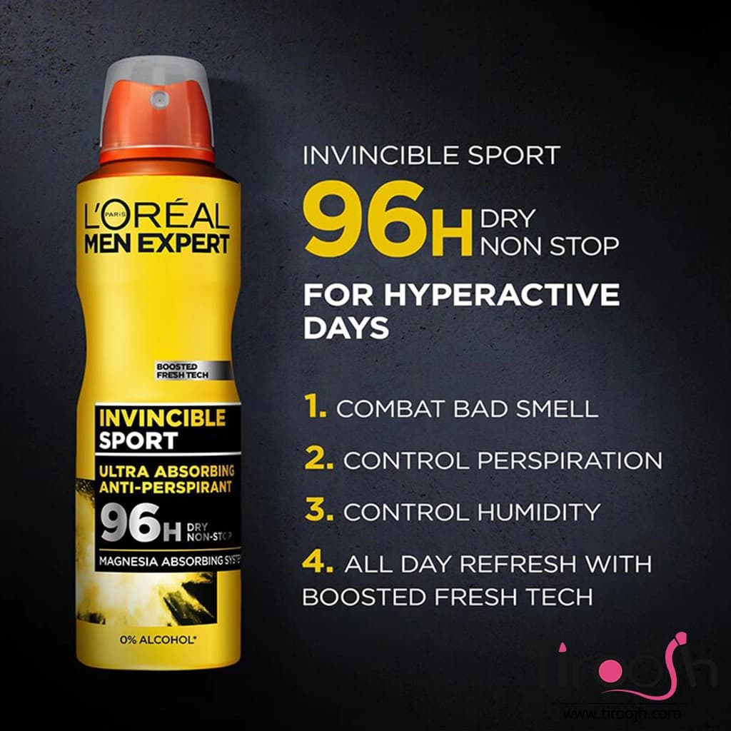 اسپری لورال ضد تعریق 96 ساعته مدل Invincible sport — تصویر ۲