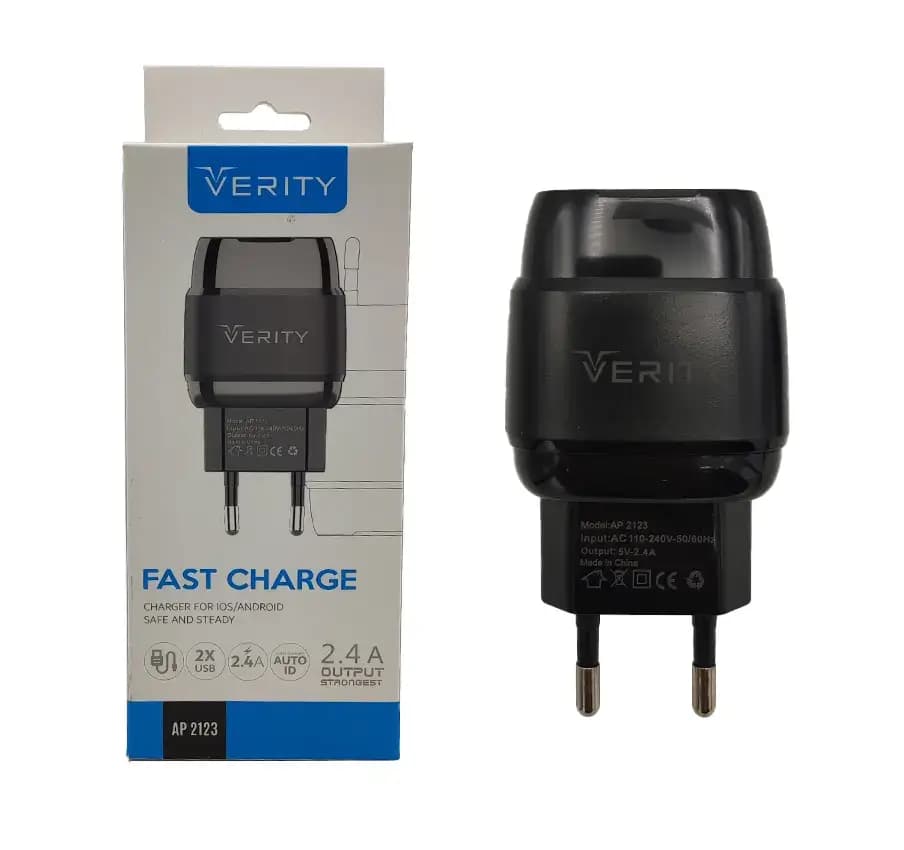 آداپتور شارژر ۲پورت با کابل میکرو فست Verity AP2123