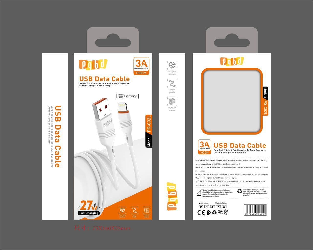 کابل لایتنینگ pqbd مدل PQ-C02L