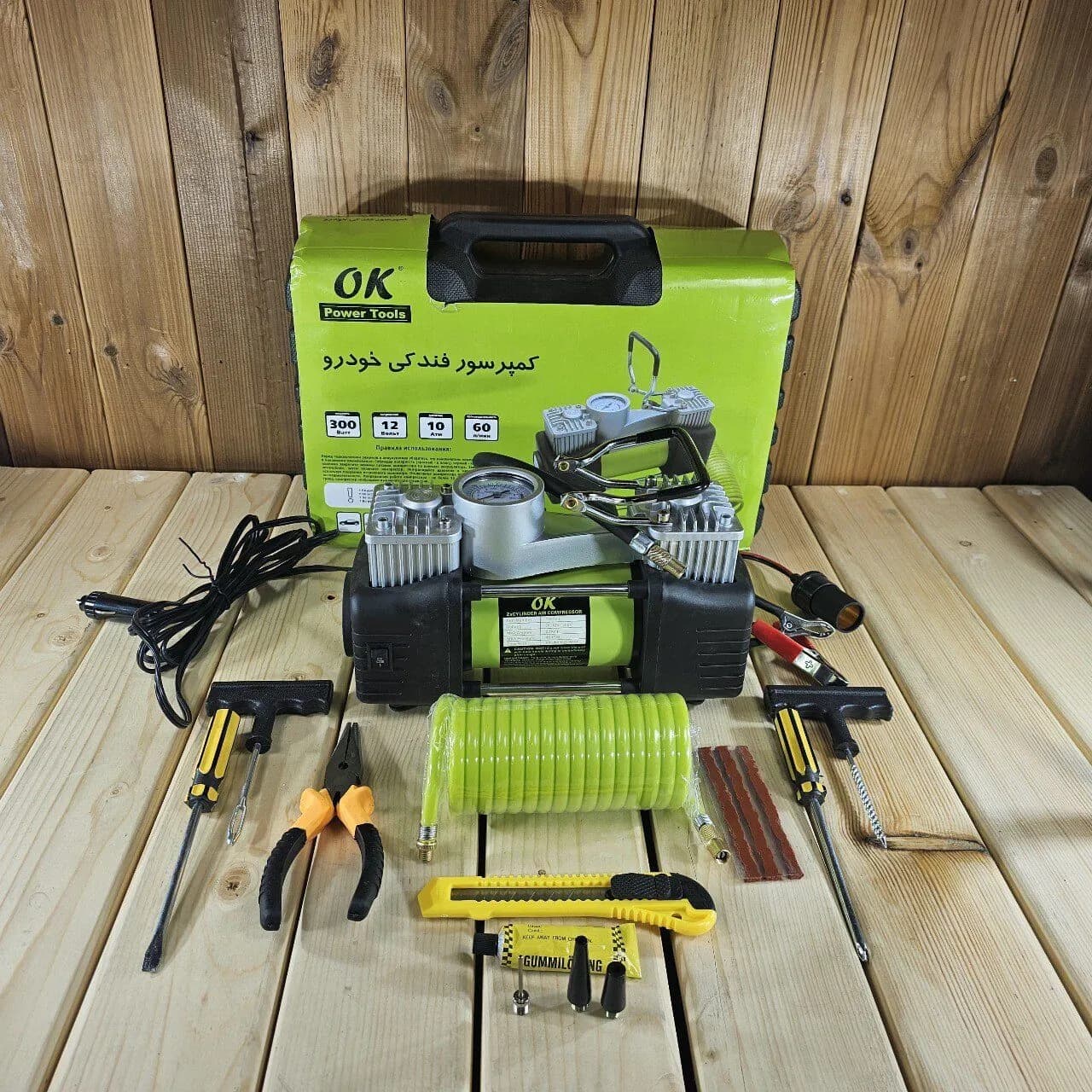 کمپرسور فندکی دو سیلندر با لوازم اوکی مدل OK-2120