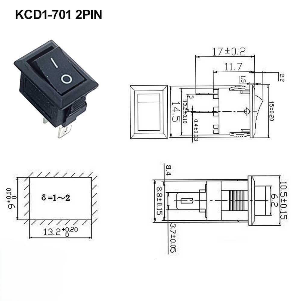 کلید راکر دوحالته کوچک KCD1-701 2PIN — تصویر ۴