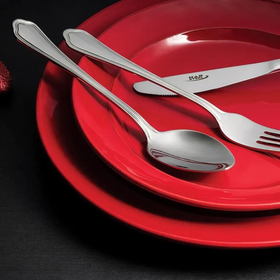 سرویس قاشق چنگال ناب استیل 98 پارچه ونیز استیل براق جعبه کادویی — تصویر ۶