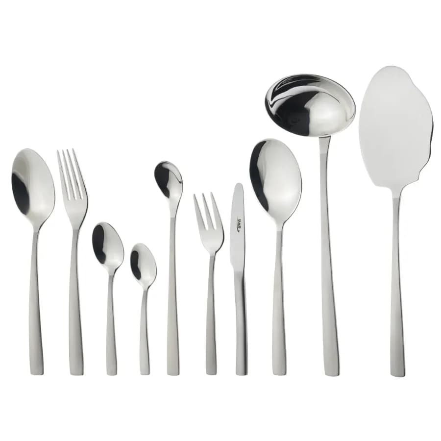 سرویس قاشق چنگال ناب استیل 98 پارچه فلورانس استیل مات و براق (سندبلاست) جعبه کادویی — تصویر ۵