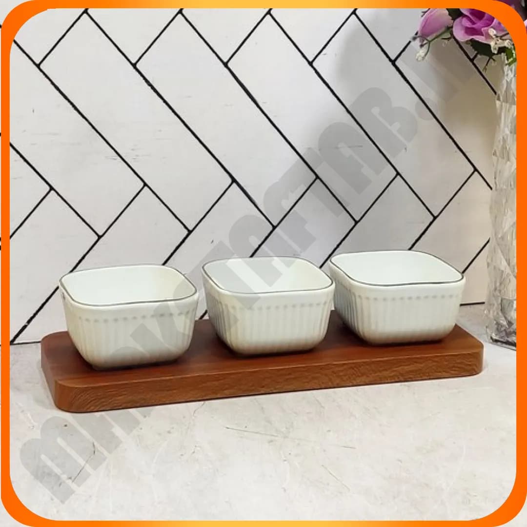 سرویس اردوخوری مربع لارن 3 خانه خط طلا لیمون