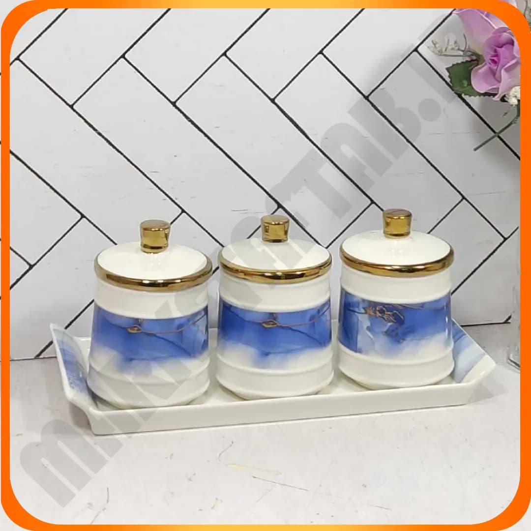 جاادویه 3 تایی سرامیک با سینی آبی SC3039 سولیکاسا