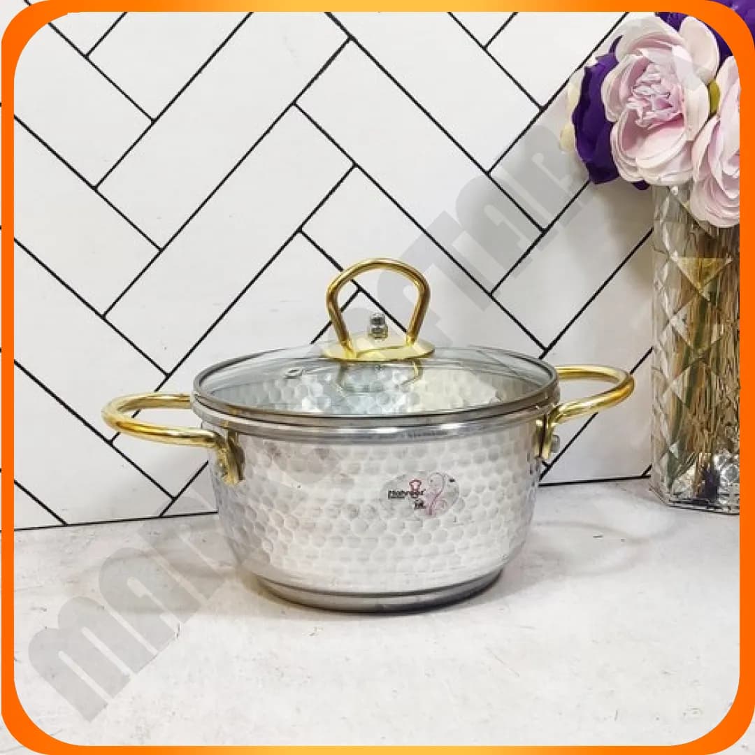 قابلمه دسته طلایی درب پیرکس سایز 1 وگاتی مهروز