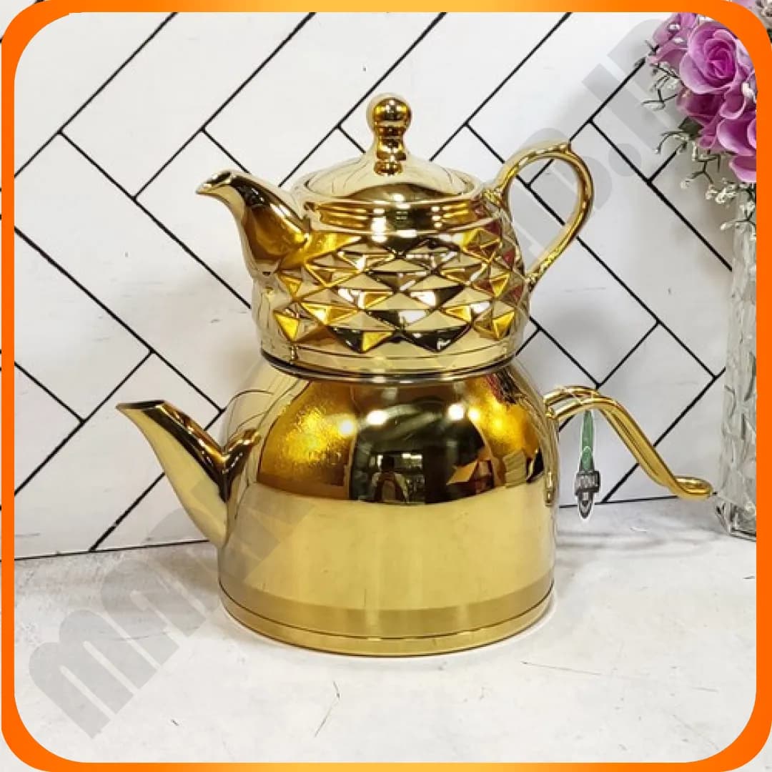 کتری قوری تک دسته طلایی 3 لیتر ناسیونال