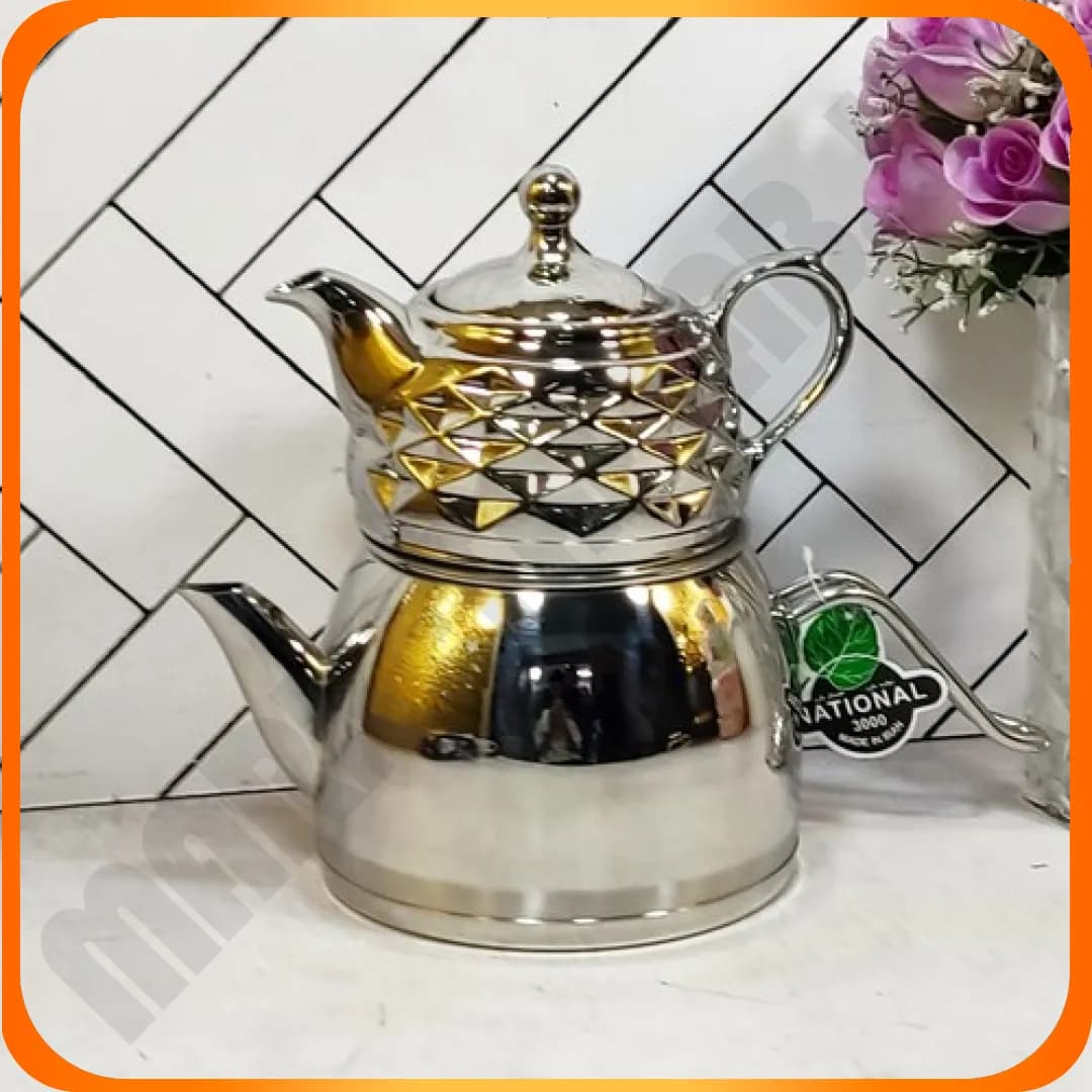 کتری قوری 3 لیتر لوله دارتک دسته استیل ناسیونال