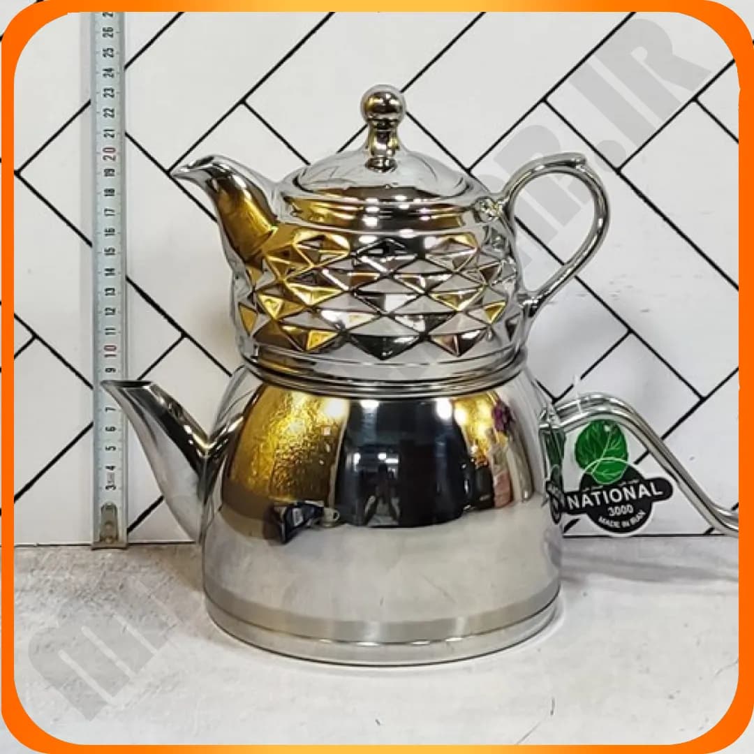 کتری قوری 3 لیتر لوله دارتک دسته استیل ناسیونال — تصویر ۳
