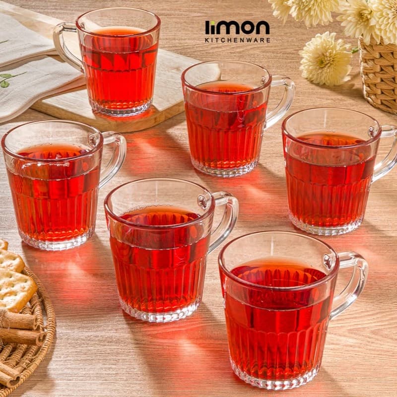 لیوان شیشه ای دسته دار شیاردار 280 سی سی 228100 لیمون — تصویر ۲