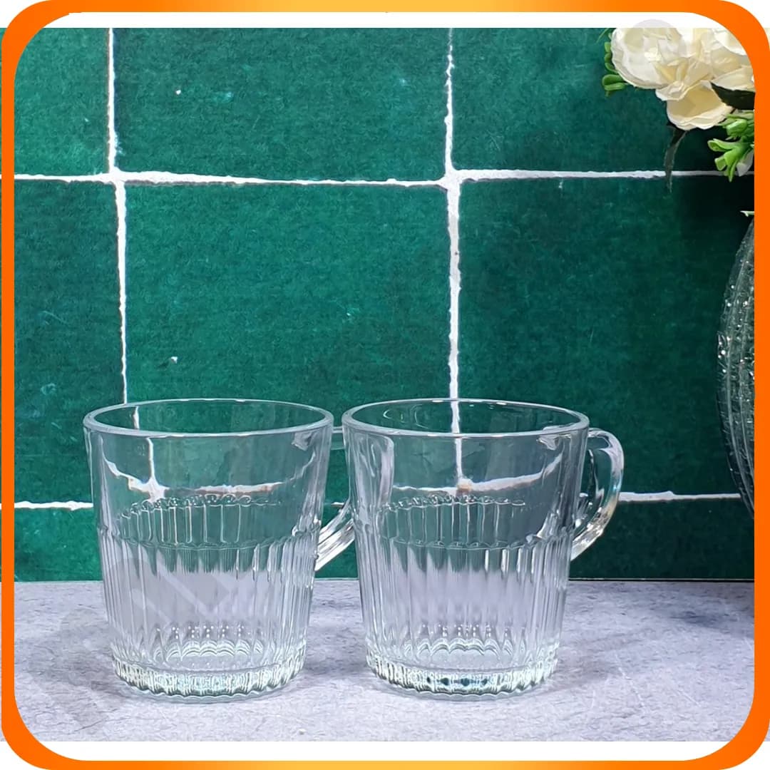 لیوان شیشه ای دسته دار شیاردار 280 سی سی 228100 لیمون