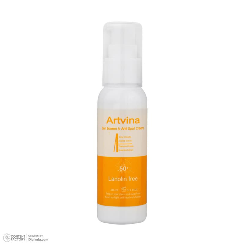 کرم ضد آفتاب بی‌رنگ صورت آرت وینا SPF 50 مدل Lanolin Free ‌محافظ +++PA مناسب برای انواع پوست حجم 50 میلی‌لیتر — تصویر ۵