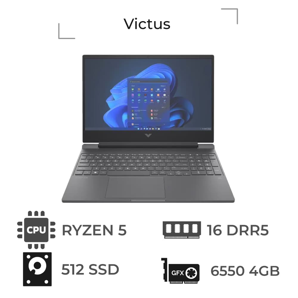 لپ تاپ اچ پی 15.6 اینچ مدل Victus 15-FB2063DX-AB RYZEN 5 7535HS 16GB DDR5 1TB 4GB RX 6550M