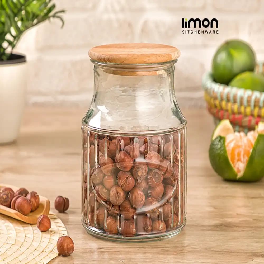 بانکه شیشه ای درب چوبی 800 میلی لیتر لیمون کد 226359 — تصویر ۲