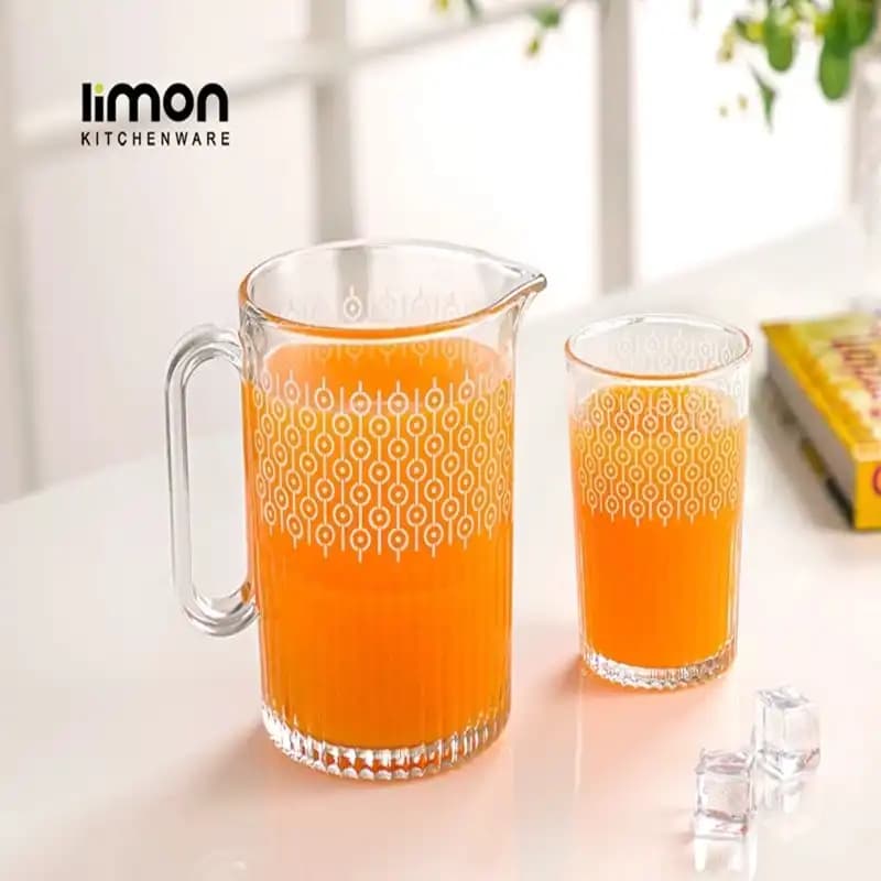 ست پارچ و لیوان شیشه ای چاپدار شیاردار لیمون کد 231800 — تصویر ۳