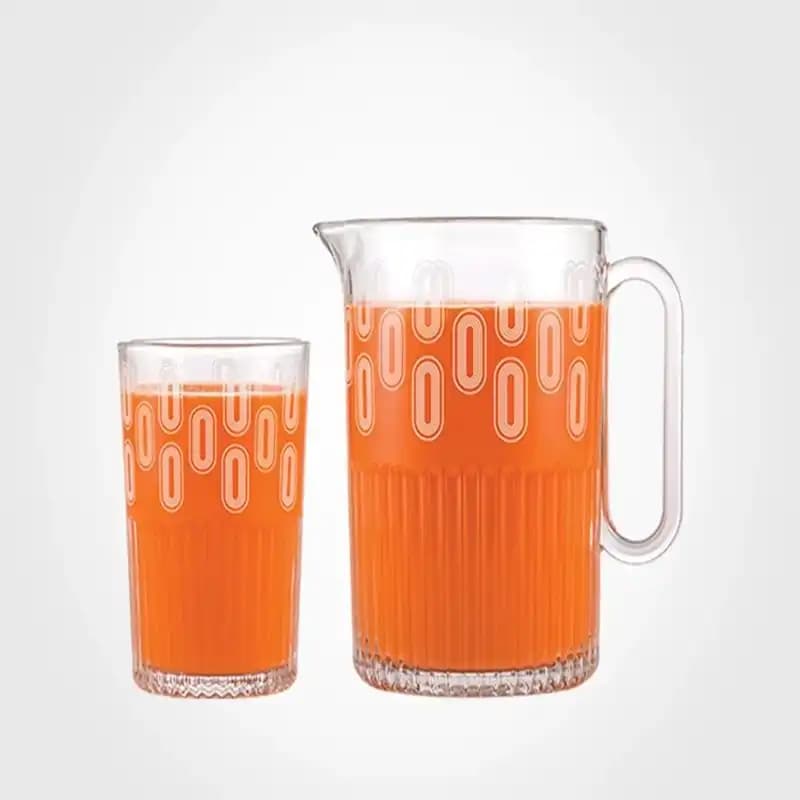 ست پارچ و لیوان شیشه ای چاپدار شیاردار لیمون کد 231800