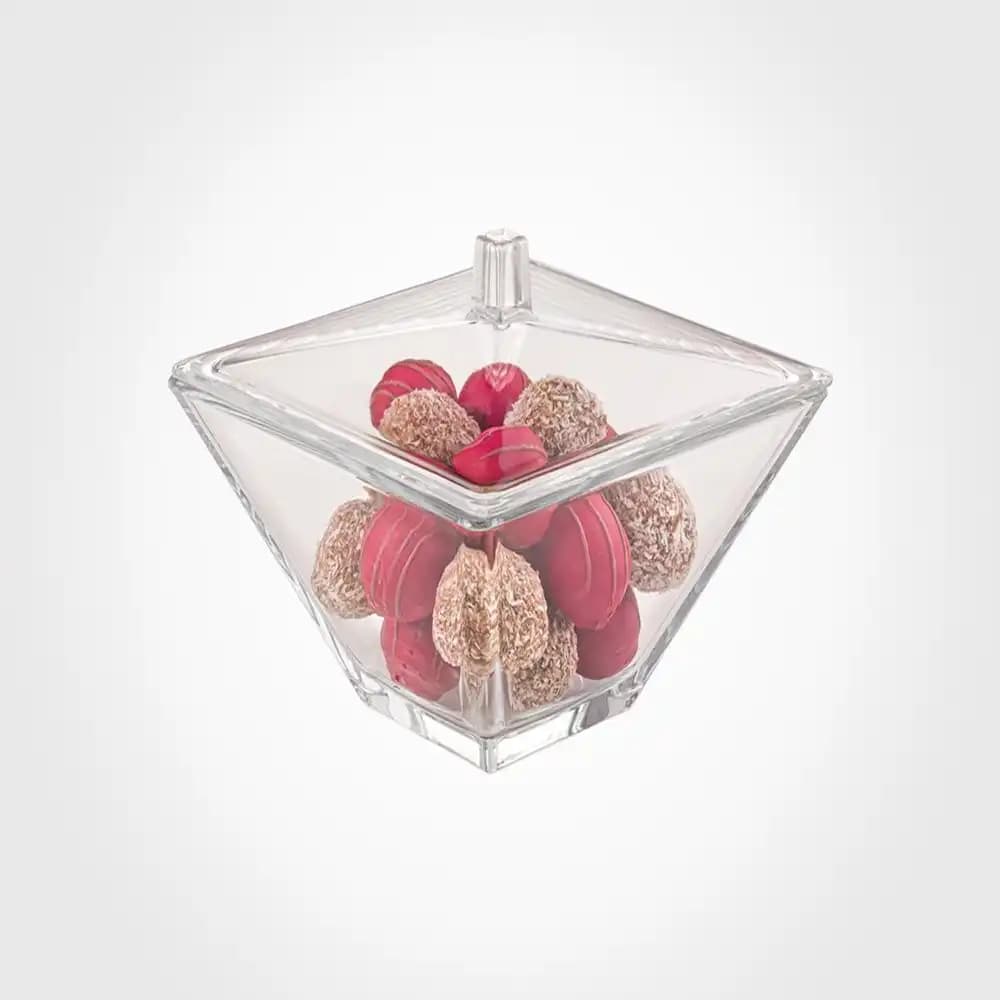 شکلات خوری دربدار مربع شیشه ای لیمون کد 229600