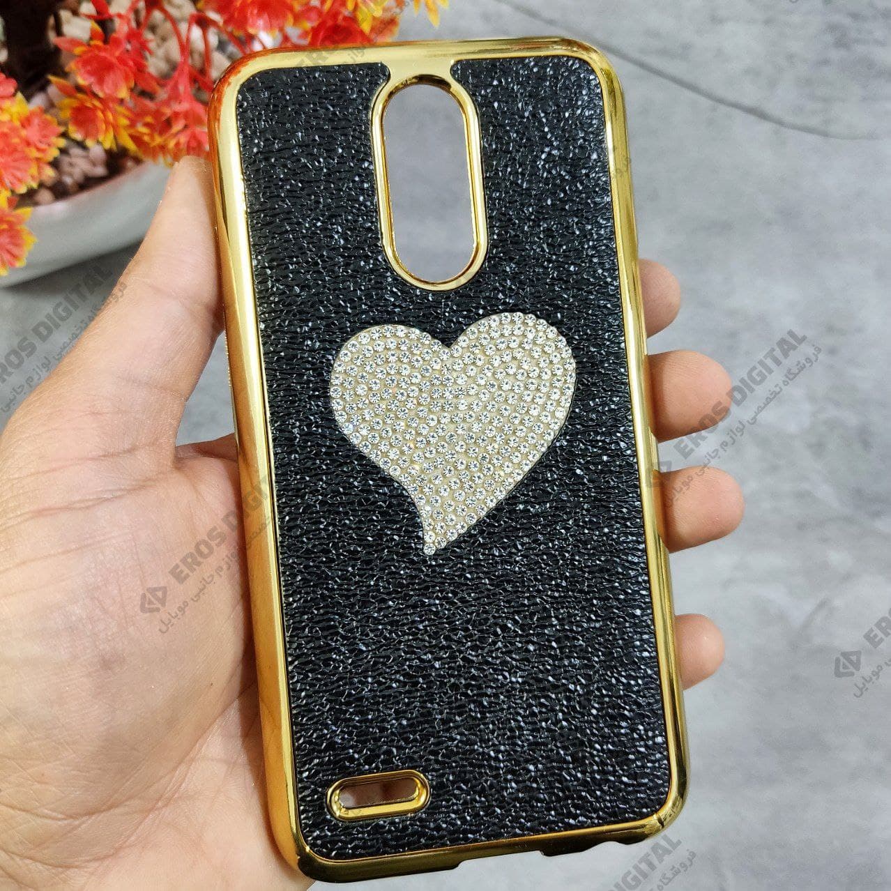 قاب گوشی LG K10 2017 پشت چرم نگین دار