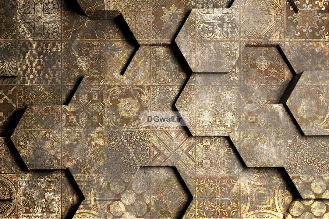 پوستر دیواری پتینه طرح کاشی قدیمی سه بعدی PA0298 — تصویر ۲