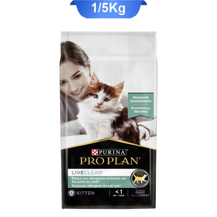 غذای خشک بچه گربه پروپلن مدل کیتن آلرژی طعم بوقلمون LiveClear وزن 1.4 کیلوگرم ProPlan Kitten