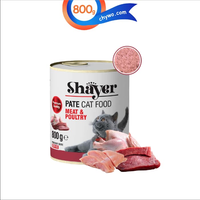 کنسرو گربه شایر طعم مرغ و ماکیان مدل پته وزن 800 گرم Shayer