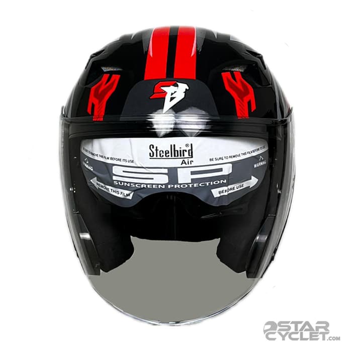 کلاه کاسکت بدون فک steelbird مدل black red gray — تصویر ۴