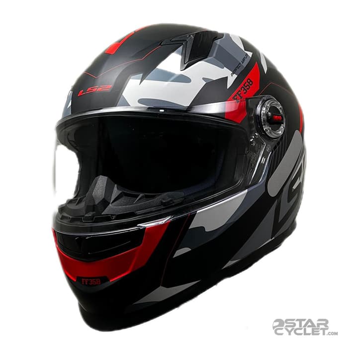 کلاه کاسکت فک ثابت ال اس 2 مدل FF358 MATT BLACK RED GRAY
