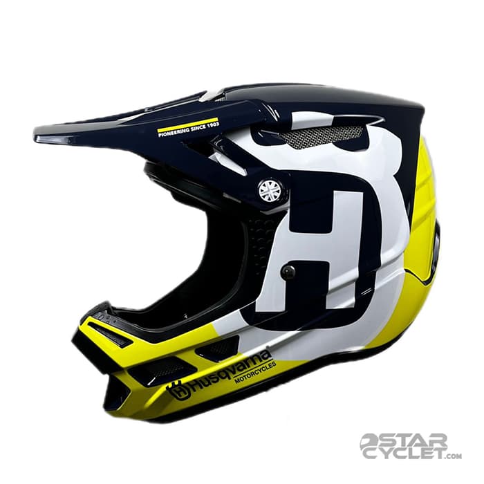 کلاه کاسکت کراسی HUSQVARNA مدل BLUE WHITE YELLOW — تصویر ۲