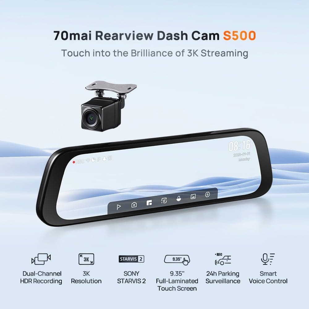 دوربین خودروی مدل 70mai Rearview Dash Cam S500 set — تصویر ۶